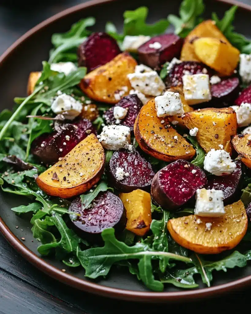 Creamy Roasted Beet Salad with Sweet Potato & Feta Recipe