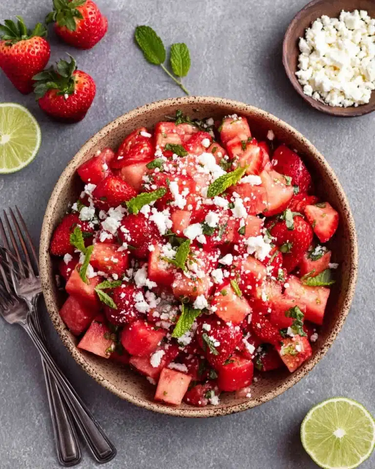 Watermelon Salad With Strawberries & Honey Lime Dressing Recipe