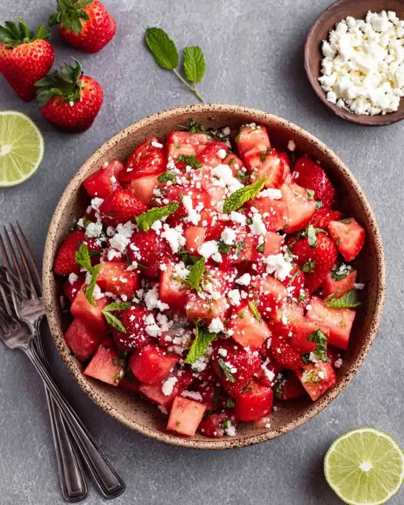 Watermelon Salad With Strawberries & Honey Lime Dressing Recipe