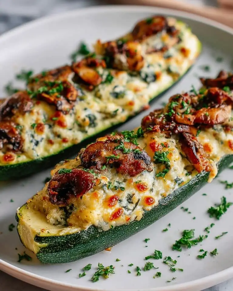 Spinach Mushroom and Ricotta Stuffed Zucchini Boats Recipe