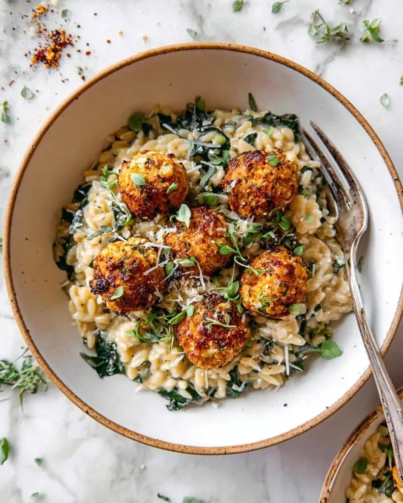 Turkey Sage Meatballs with Orzo, Kale, and Parmesan Recipe