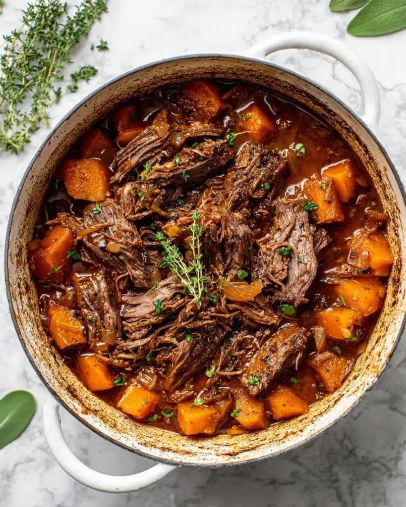 Cider Braised Pot Roast with Caramelized Onions and Sage Brown Butter Cauliflower Rice Recipe