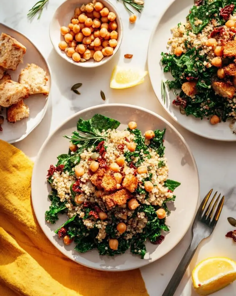 Lemony Quinoa Kale Salad with Crispy Chickpeas Recipe