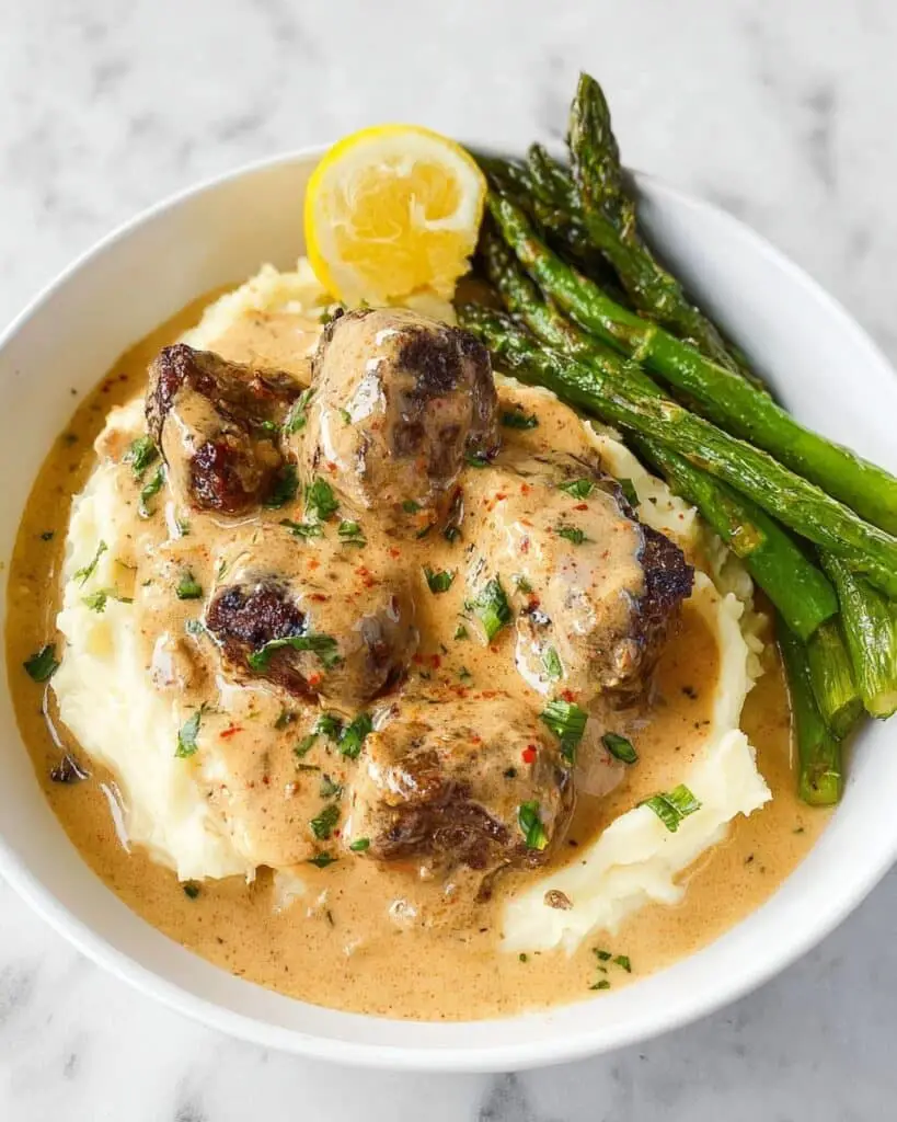 Garlic Butter Steak Bites with Parmesan Cream Sauce Recipe