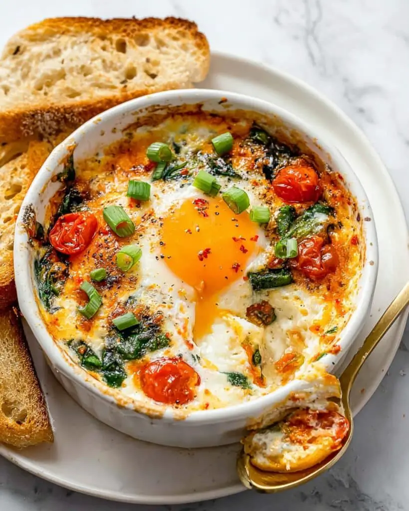 Baked Feta Eggs with Spinach and Tomatoes Recipe
