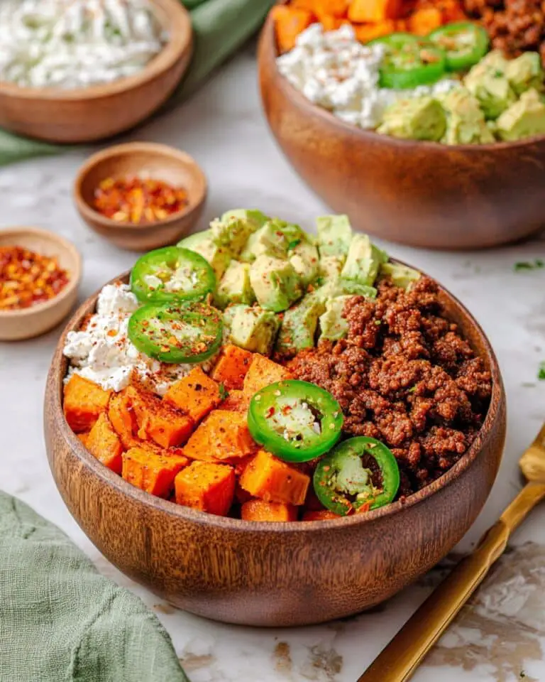 Sweet Potato Beef Bowl with Cottage Cheese, Hot Honey, and Avocado Recipe