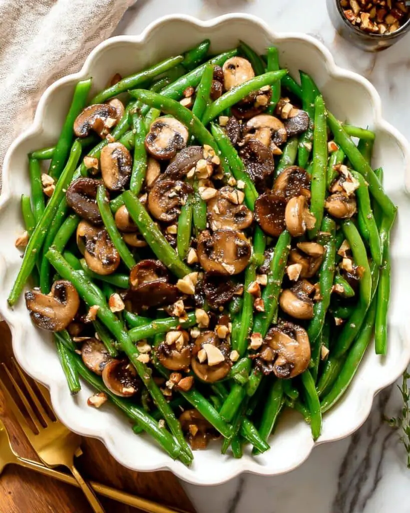 Sautéed Green Beans and Mushrooms with Garlic, Soy, and Balsamic Recipe