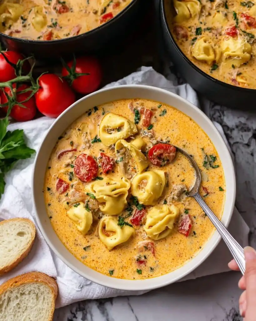Hearty Sausage Tortellini Soup with Basil and Cream Recipe