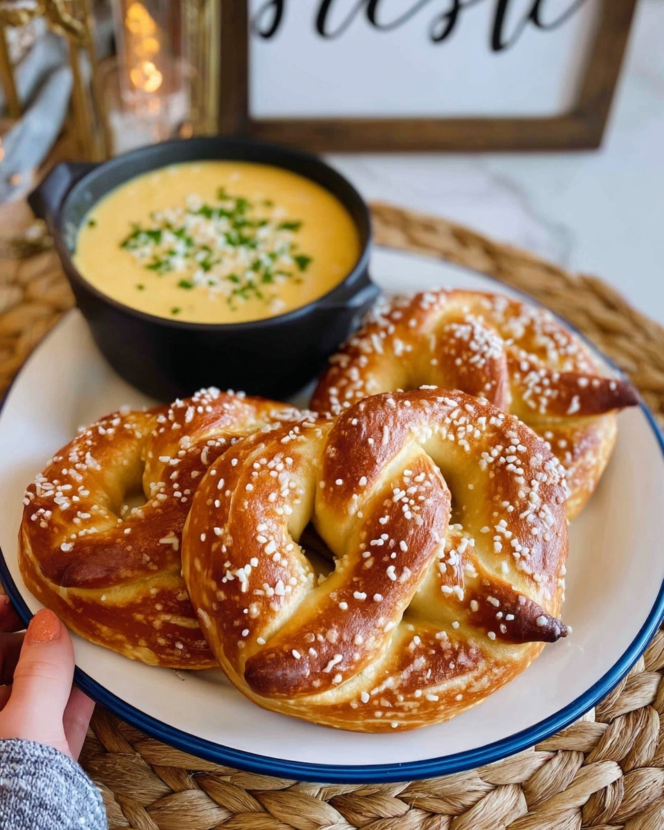 Homemade Soft Pretzels with Salsa Verde Cheese Dipping Sauce Recipe