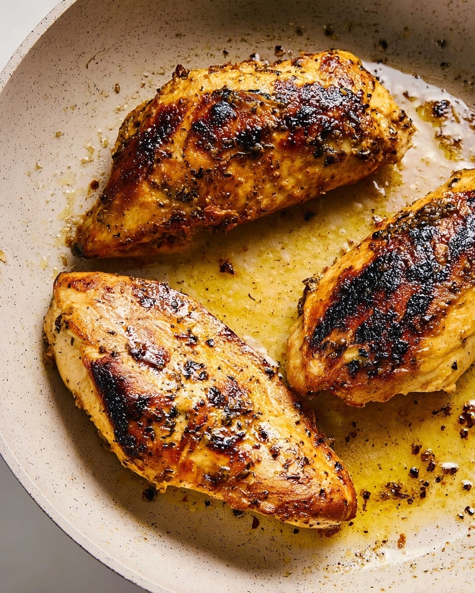 Three pieces of cooked chicken with a golden-brown color and some black crispy spots sit in a white pan. The chicken pieces have a light yellowish color where they are less cooked and darker brown areas with char marks. The surface of the pan shows some browned oil and black bits around the chicken, adding texture and depth. The image is bright with a clear focus on the chicken, which is arranged in a slight triangle shape, all resting on the light speckled pan. photo taken with an iphone --ar 4:5 --v 7