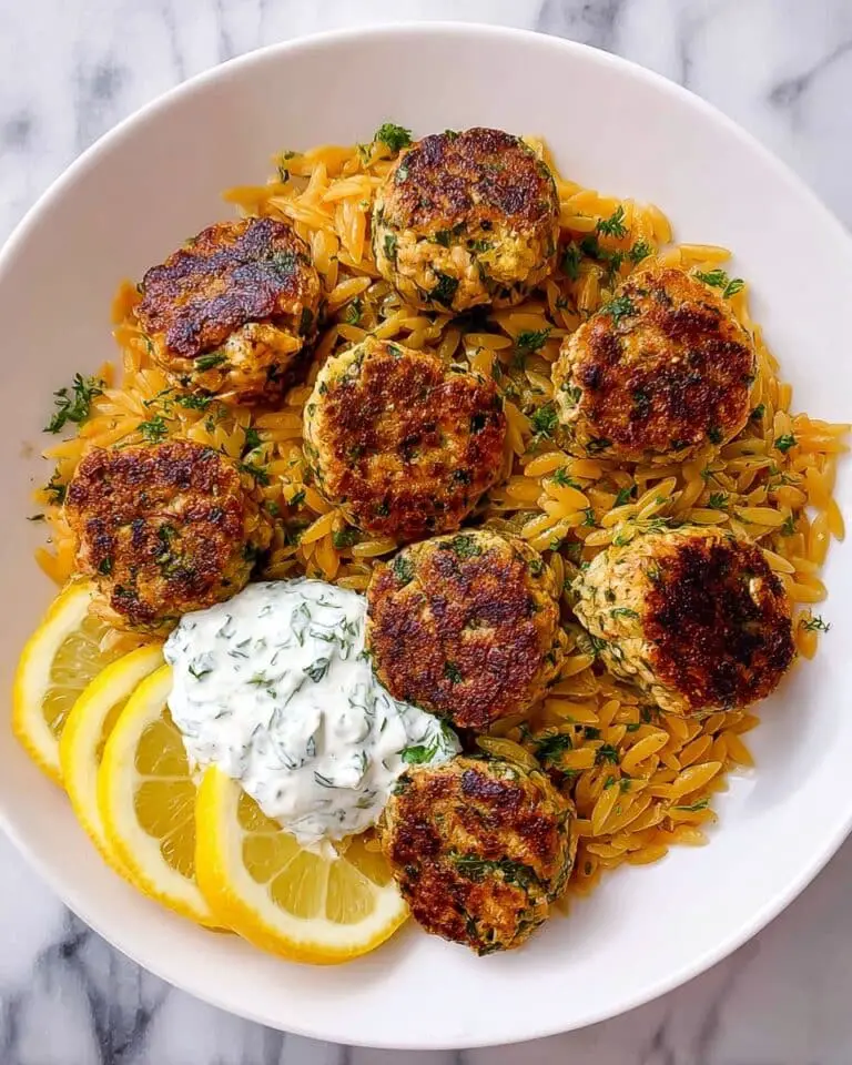 Greek Chicken Meatballs with Lemon Spinach Orzo Recipe