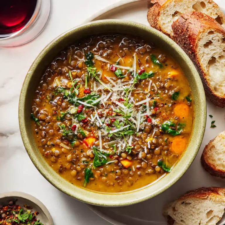 Hearty Lentil Soup with Carrots, Spinach, and Spiced Tomato Broth Recipe