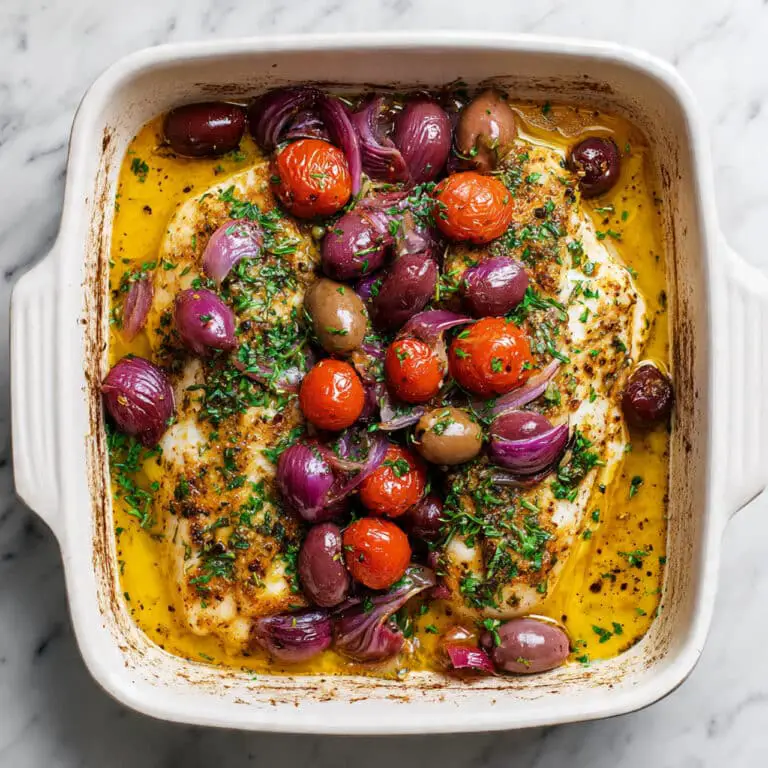 Mediterranean Baked White Fish with Tomatoes and Olives Recipe