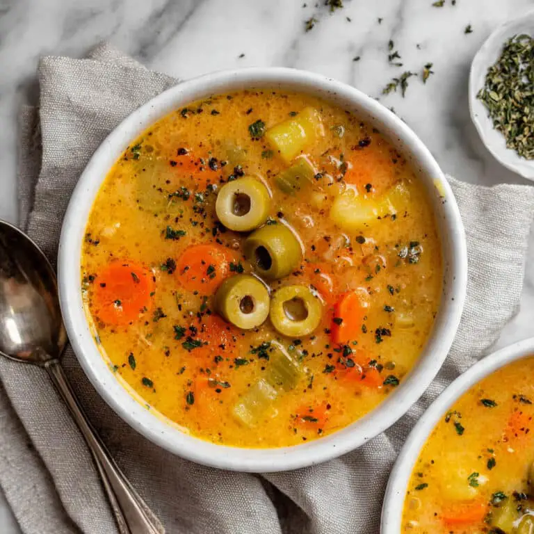 Creamy Green Olive Soup with Herb-Infused Olive Oil Recipe