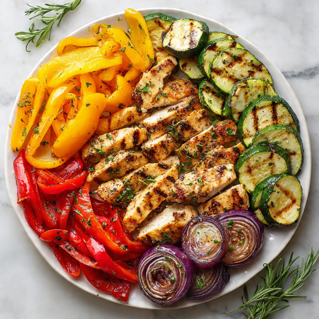 Grilled Mediterranean Chicken and Vegetables with Herby Tzatziki Sauce Recipe