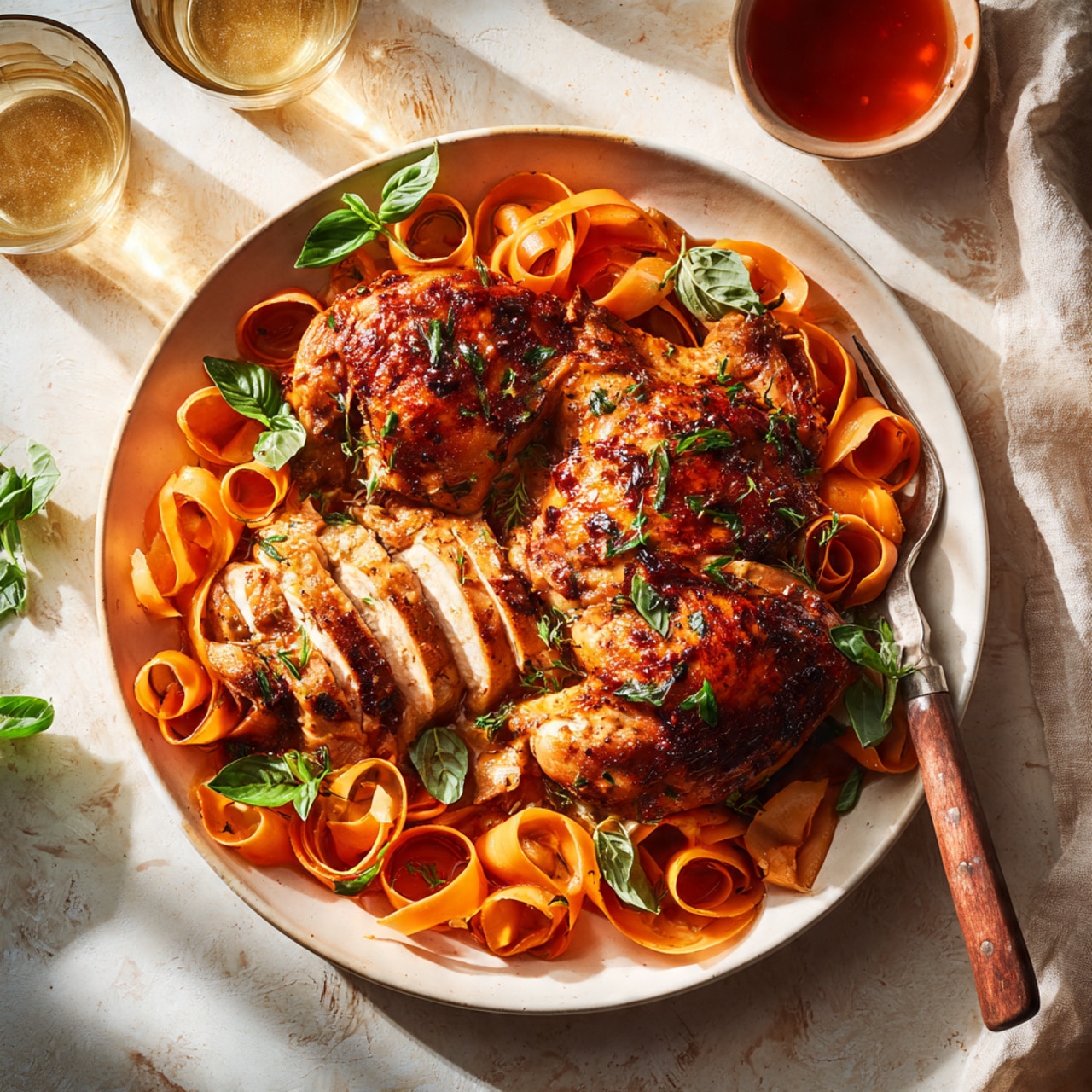 Divorce Chicken with Gochujang Orange Dressing and Carrot Ribbon Salad Recipe