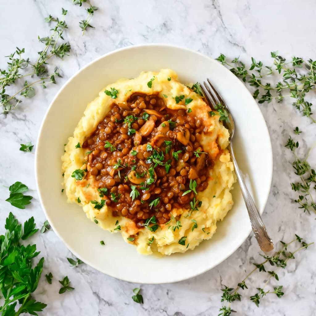 Lentil Mushroom Stew over Mashed Potatoes Recipe