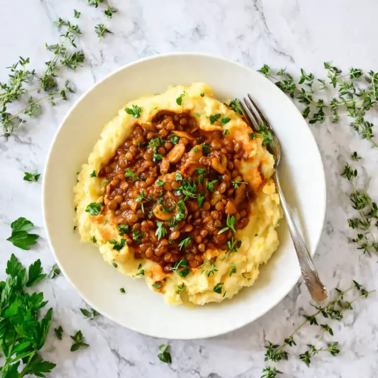 Lentil Mushroom Stew over Mashed Potatoes Recipe