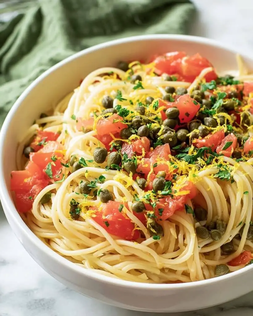 Lemon Capellini Salad with Capers and Tomatoes Recipe