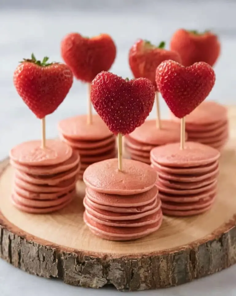 Strawberry Heart Topped Mini Pancake Stackers Recipe
