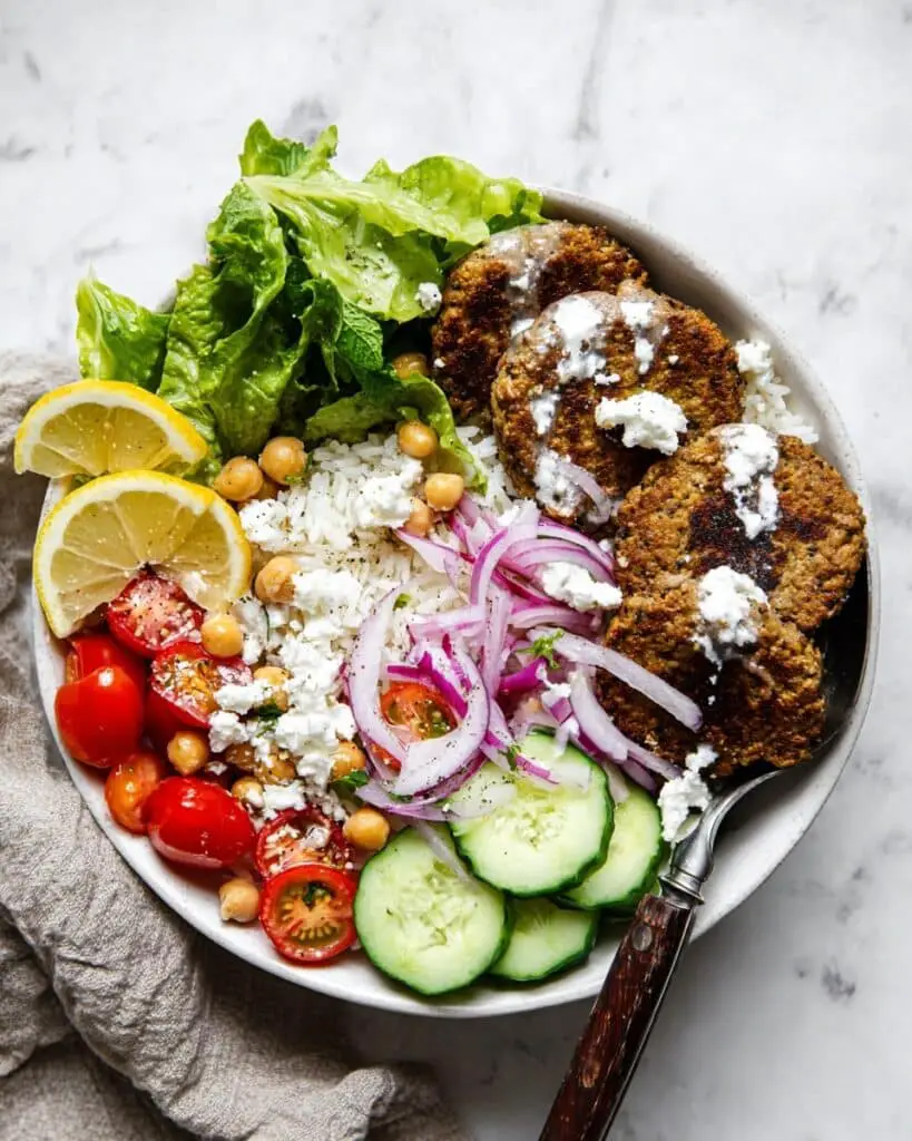 Gyro Bowl with Lemon Rice and Fresh Veggies Recipe