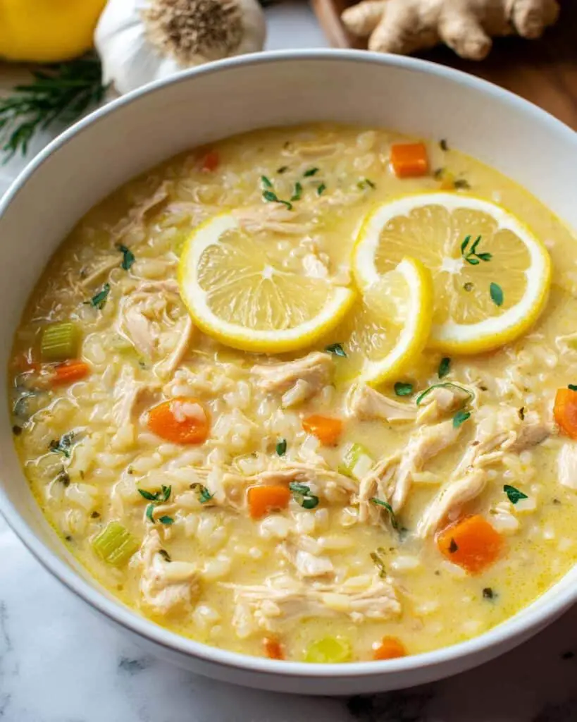 Lemon Ginger Turmeric Chicken and Rice Soup Recipe