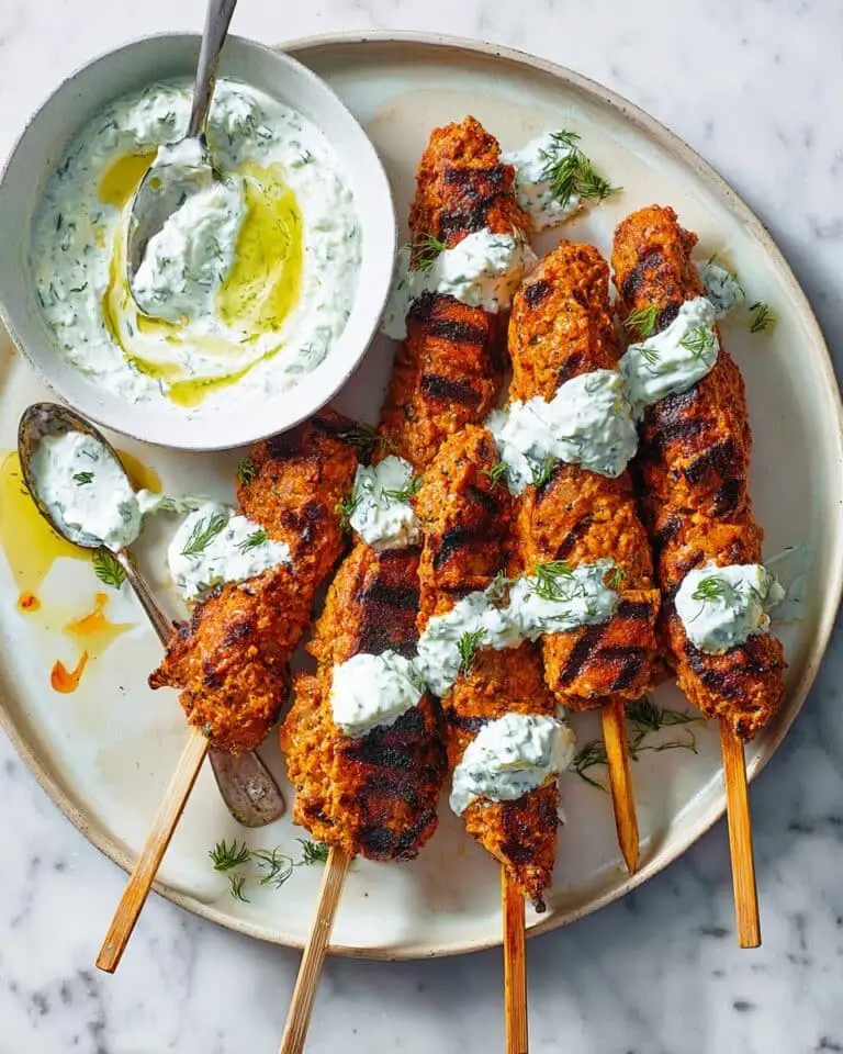 Chicken Kofta Kebabs with Harissa and Mint Yogurt Sauce Recipe