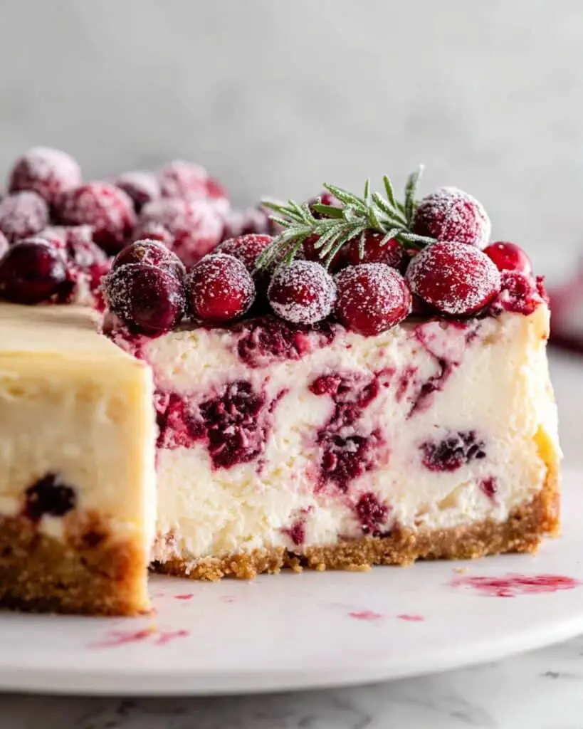 Cranberry Cheesecake with White Chocolate Mousse and Sugared Cranberries Recipe