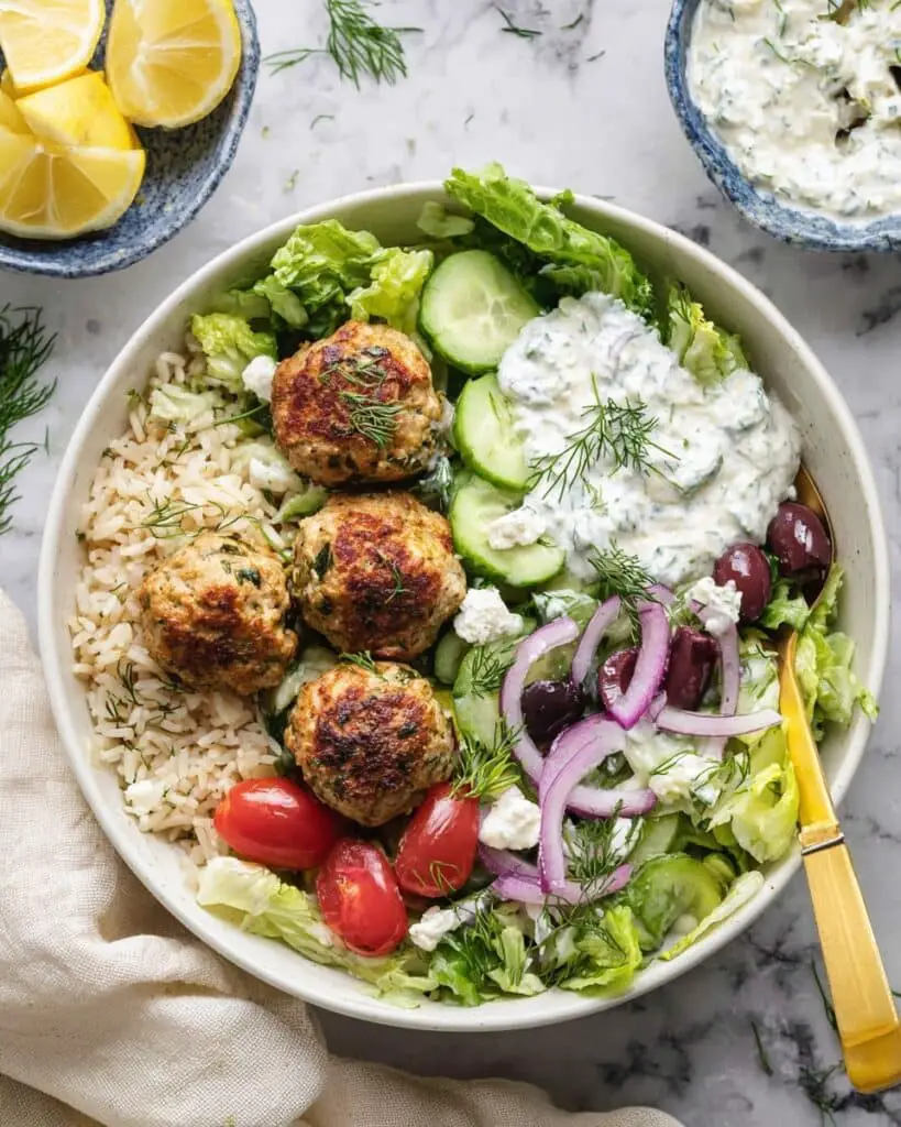 Mediterranean Chicken Meatball Bowls Recipe