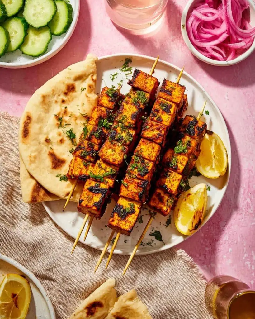 Vegan Tofu Souvlaki Wraps with Hummus and Tzatziki Recipe
