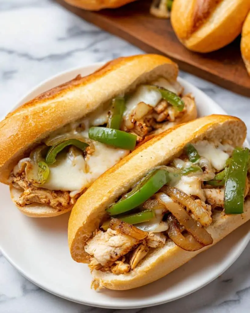 Chicken Cheesesteak Sandwiches with Onions, Peppers, and Provolone Recipe