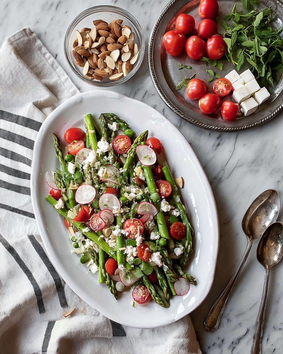 A white square baking dish filled with a creamy, textured dip made from three main layers visible on the surface: a base creamy white cheese layer mixed with dark green spinach leaves, scattered bright yellow pepper slices, and small bits of green herbs sprinkled evenly on top, adding a fresh touch; red chili flakes are dotted for color contrast. The edges of the dish show slight browning from baking. The dish sits on a soft white and black striped cloth on a white marbled surface, with golden yellow oil in a small glass jar nearby, some crackers on a wooden board in the background, and part of a large silver spoon visible to the side. Photo taken with an iphone --ar 4:5 --v 7