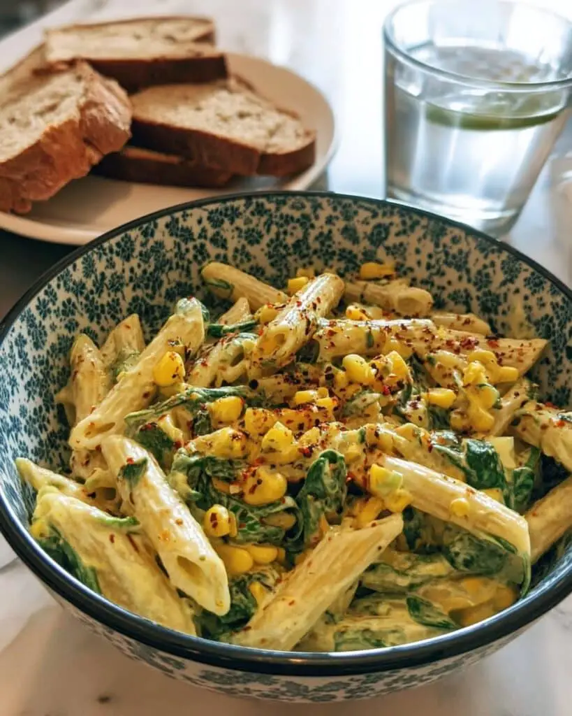 Cream Cheese Pasta with Corn and Spinach Recipe