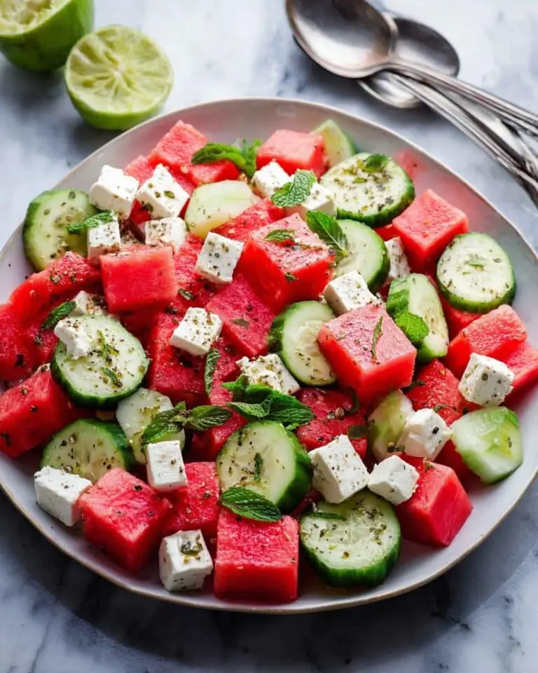 Watermelon Cucumber Salad with Feta, Mint, and Basil Recipe