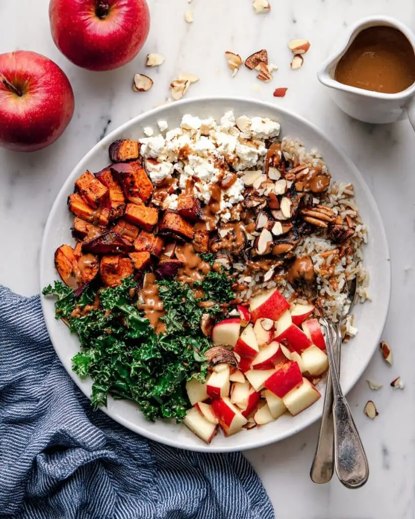 Sweet Potato Chicken Bowl with Apples, Kale, and Goat Cheese Recipe