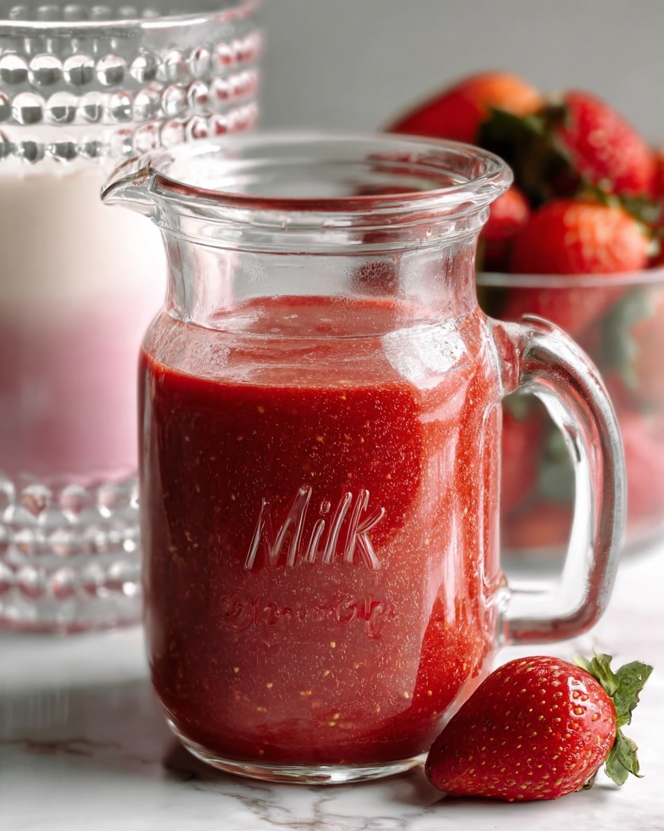 A clear glass jar with a handle labeled