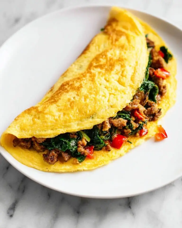Hearty Breakfast Omelette with Turkey Sausage, Vegetables, and Cheddar Recipe