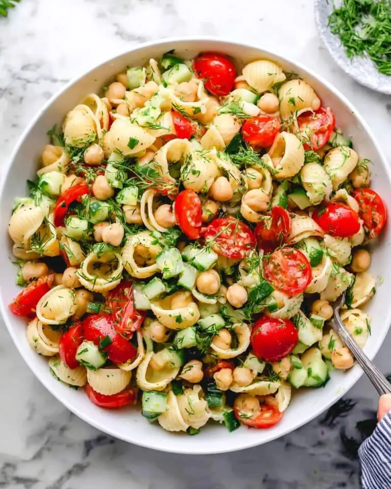 Chickpea Pasta Salad with Fresh Vegetables and Dijon Vinaigrette Recipe