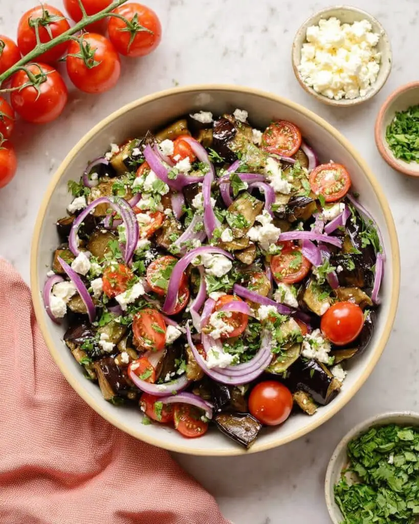 Mediterranean Roasted Eggplant Salad with Feta and Fresh Herbs Recipe