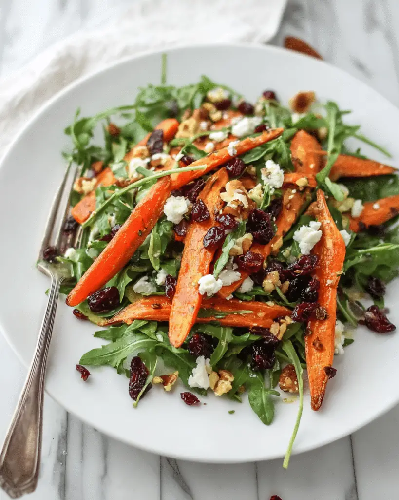 Roasted Carrot Salad with Blue Cheese, Cranberries, and Arugula Recipe