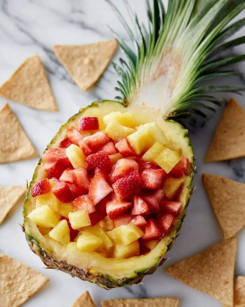Strawberry Pineapple Fruit Salsa with Cinnamon Tortilla Chips Recipe