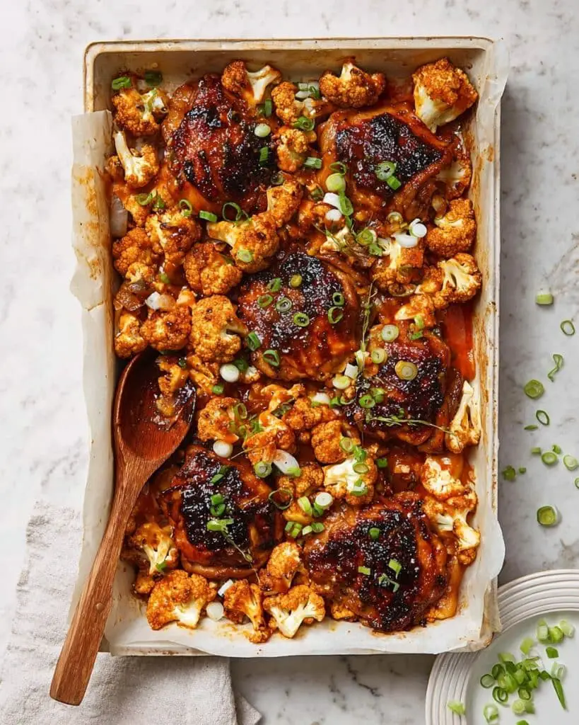 Sheet Pan Gochujang Chicken Thighs with Roasted Cauliflower and Shallots Recipe