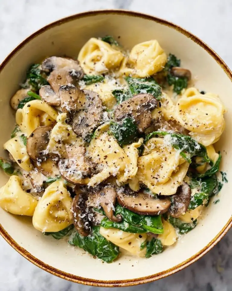 Creamy Tortellini with Spinach and Mushrooms Recipe