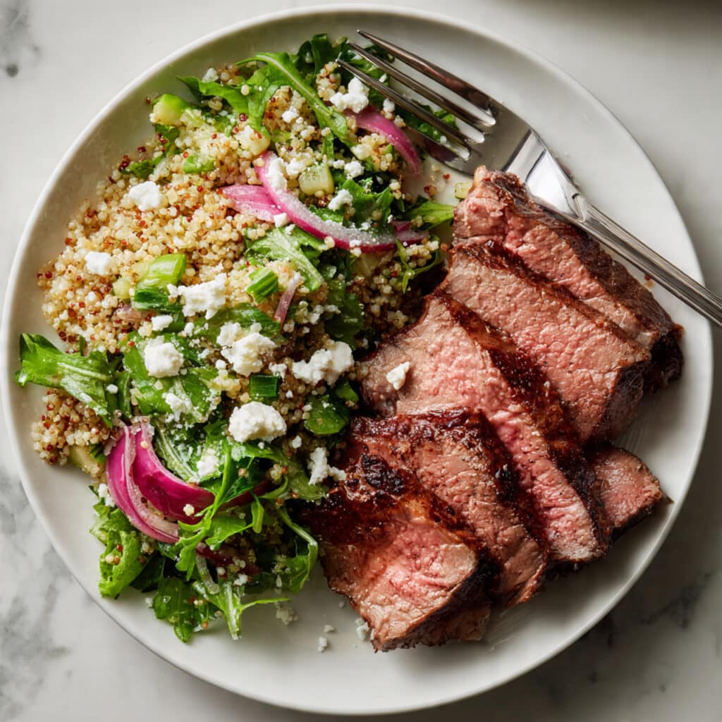 Spring Quinoa Salad with Grilled Steak, Goat Cheese, and Lemon-Honey Dressing Recipe