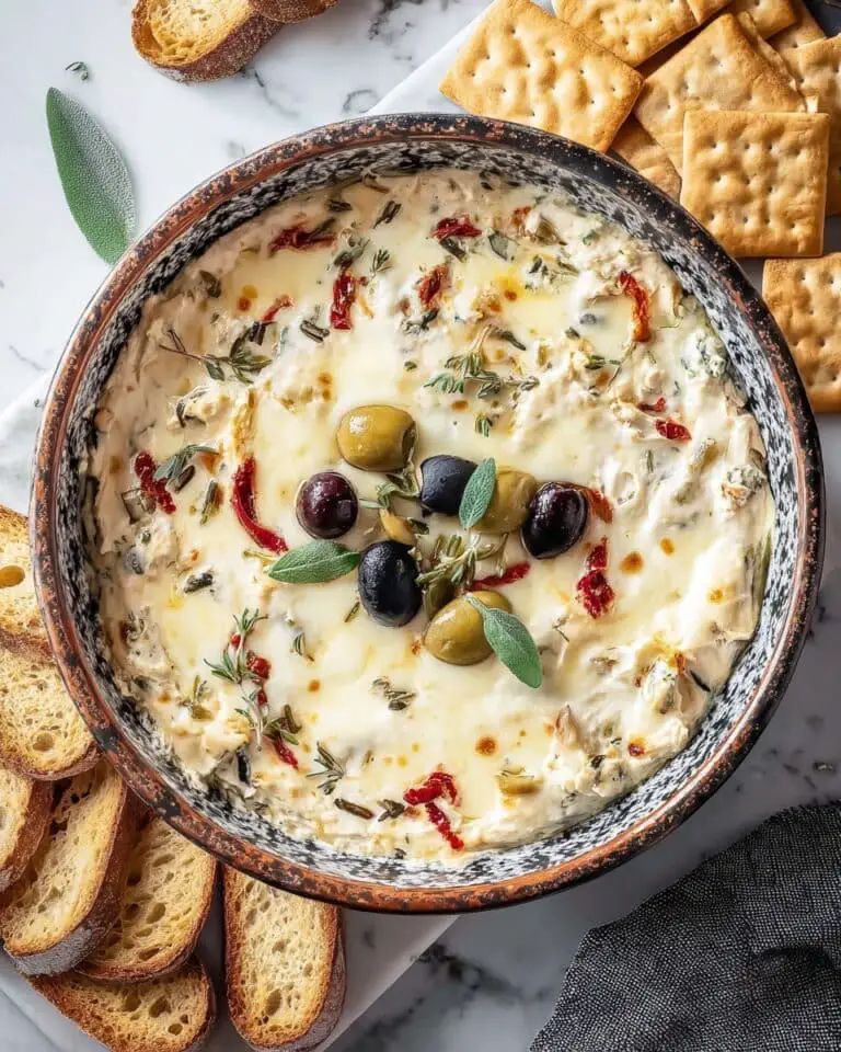 Cheesy Baked Olive and Artichoke Dip Recipe