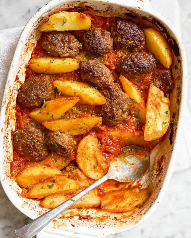 Soutzoukakia with Potato Wedges in Tomato Sauce Recipe