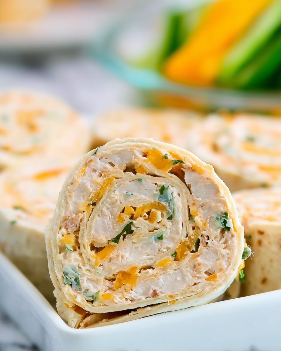 A close-up of a lunchbox with four compartments on a white marbled surface. The largest compartment holds seven small pinwheel wraps with light beige tortilla shells and an orange creamy filling with green herbs. The three smaller compartments hold bright orange carrot slices, pale green avocado chunks, and shiny red grape tomatoes. Around the lunchbox are scattered whole grape tomatoes, half an avocado with green and yellow flesh, and a single carrot slice. In the background is a light blue cloth with white stripes. Photo taken with an iphone --ar 4:5 --v 7