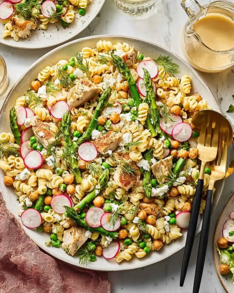 Spring Veggie & Chicken Pasta Salad with Lemon-Tahini Dressing Recipe