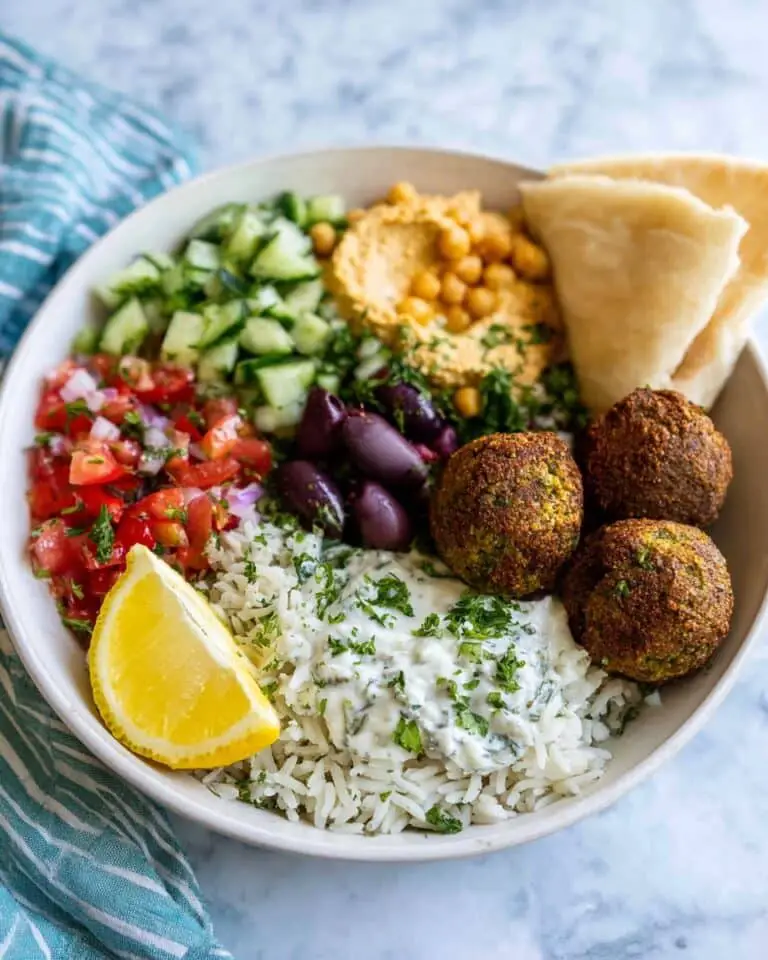 Mediterranean Falafel Rice Bowls with Hummus and Tzatziki Recipe