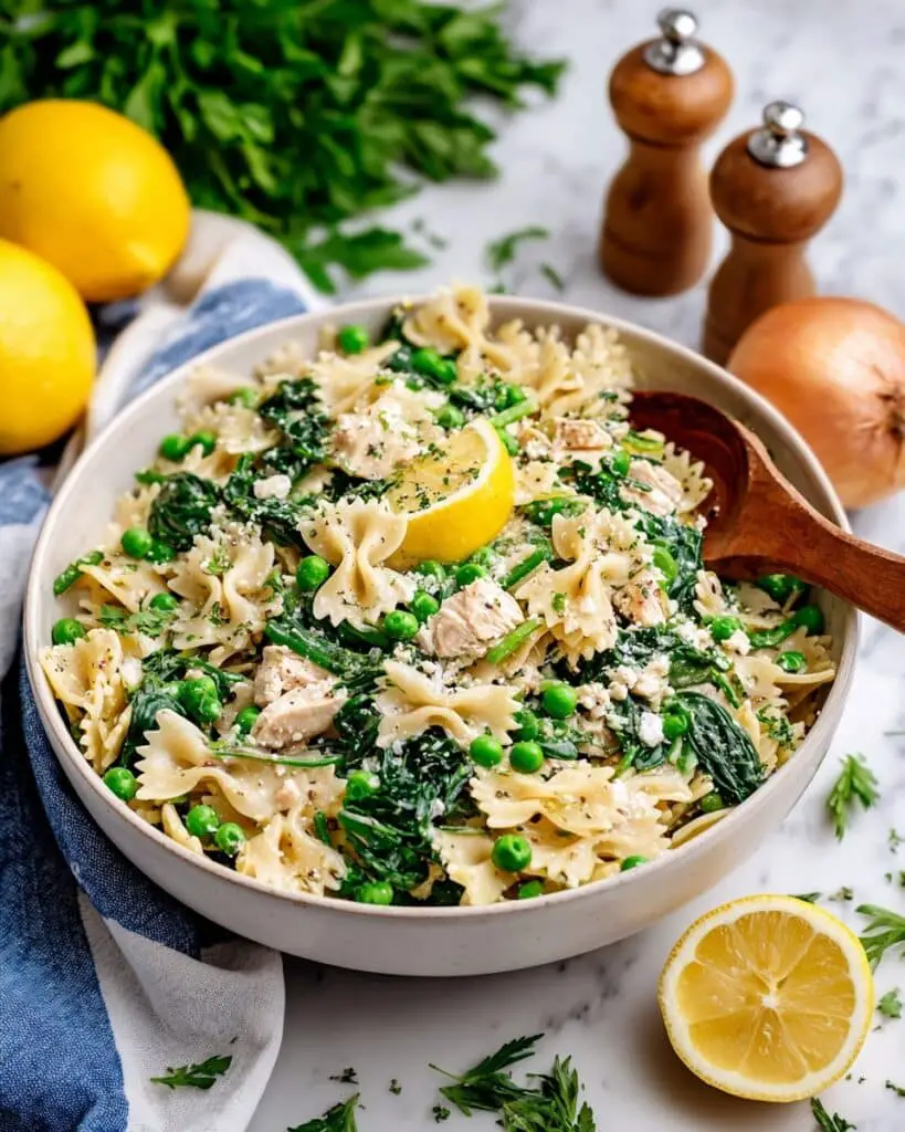 Lemon Basil Pasta Salad with Chicken and Feta Recipe